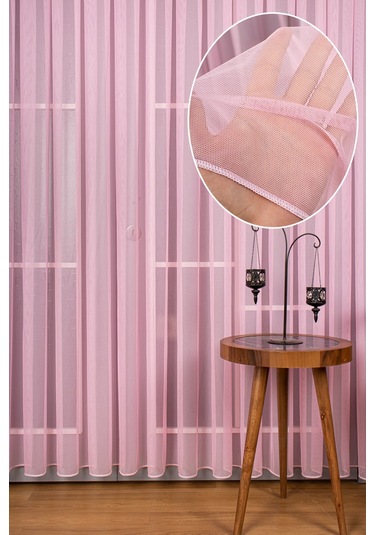 Şeker Pembe Grek Tül Perde Petek Zemin