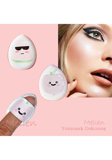 Melien Mini Cool + Elma Desenli Puf Parmak Yüz Makyaj Süngeri 2'li