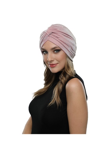 Simli Pike Çapraz Bantlı Astarlı Pudra Hazır Türban Tesettür Bone Abiye Pudra