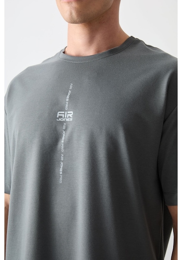 Tommy Life Haki Pamuklu Kalın Yumuşak Dokulu Oversize Fit Baskılı Erkek T-shirt - 88373 Haki