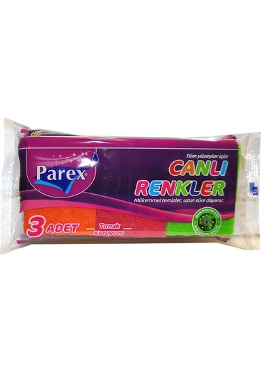 Parex Canlı Renkler Oluklu Bulaşık Süngeri 3 Adet