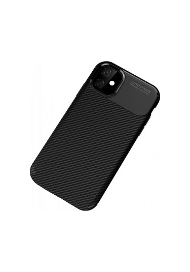 İphone Uyumlu 11 Kılıf Focus Carbon Desen Silikon Kapak Siyah