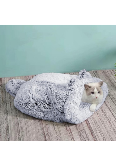 Suntek Kedi Uyku Tulumu Rahat Kapalı Yatağı Mağarası Gri