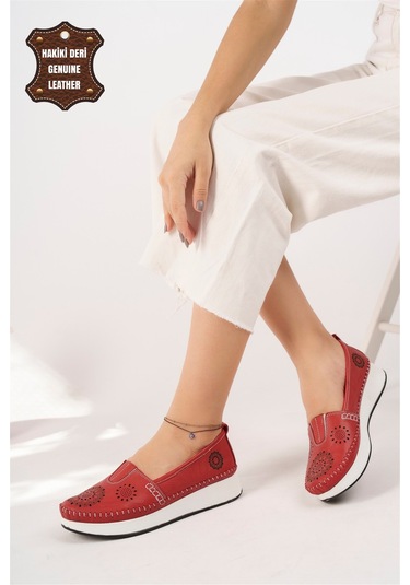 Elit Mn85l21c Kadın Hakiki Deri Espadril Kırmızı Kırmızı