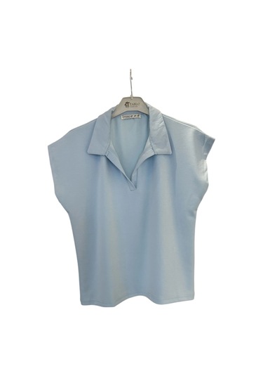 9007 Polo Yaka Tişört Şort Takım Buz Mavisi