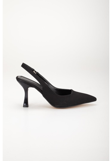 Saten Arka Açık Siyah Kadın Topuklu Ayakkabı-2739 - Siyah