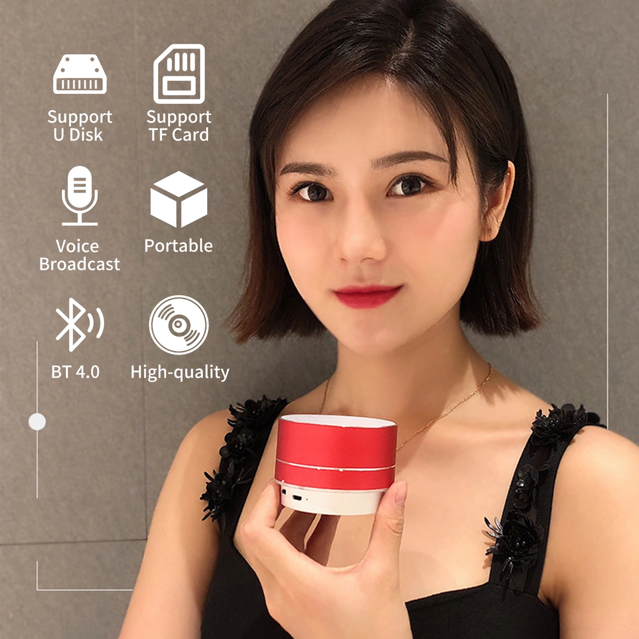 Yuntech01 Kırmızı Mini Bluetooth Hoparlör, 7 Renkli Işıklı, Usb/tf Kart Desteği, Taşınabilir Outdoor Müzik Çalar