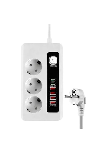 3500w Akım Korumalı Çoklu Priz, 3 Priz Girişi, 2 Type-c + 4 Usb Port 0