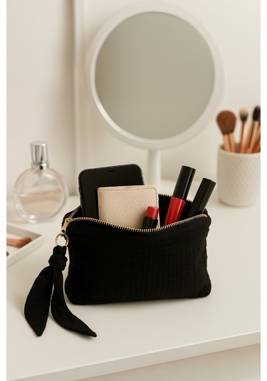 Müslin Dolgulu Doğal Makyaj Çantası Kozmetik Organizeri 20x15 Cm - Ztmcanta