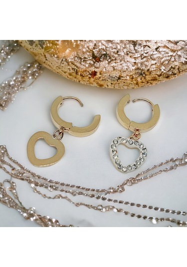 Kesebe Altın Renkli Çelik Minik Taşlı Küpe Çok Renkli