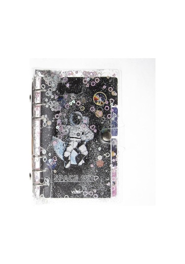 Mekanizmalı Simli Ve Sulu Kapaklı Desenli Defter Gri - Siyah