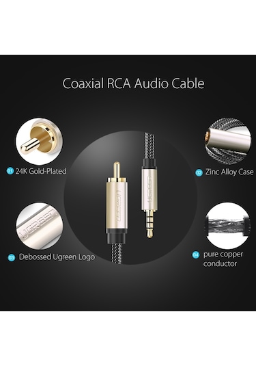 Ugreen 3,5 Mm - Rca Ses Kablosu Xiaomi Mi 1/2 Tv Dijital Spdıf Kablosu, Uzunluk: 2 M Siyah