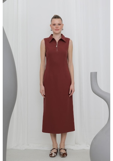 Soul 32149 Kadın Fermuar Detaylı Midi Elbise Burgundy Soul 32149 Kadın Fermuar Detaylı Midi Elbise Burgundy