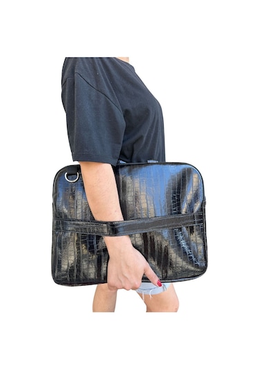 Kroko Siyah Macbook Air Pro Uyumlu 15.6-16.1 Inç Darbeye Karşı Korumalı Laptop Çantası Vip Home Bags