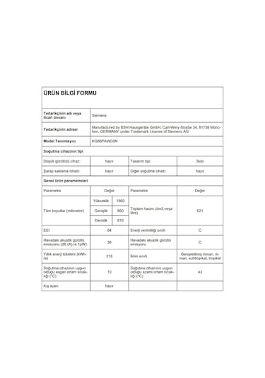 Siemens KG86PAWC0N 621 LT No-Frost Kombi Tipi Buzdolabı