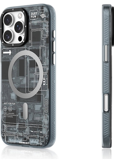 İphone 16 Pro Uyumlu Kılıf Magsafe Şarj Özellikli Youngkit Technology Serisi Kapak Gri
