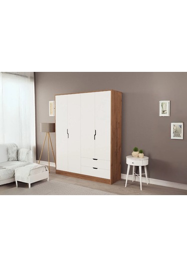 Moderno Xl 4 Kapaklı 2 Çekmeceli Gardırop Geniş Aileler İçin Şık Çözüm Atlantik Çam - Beyaz