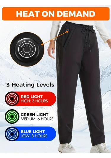 Willowhaven Woohee 12 Bölgeli Isıtmalı Sıcak Pantolon Siyah Düğmeli 3 Seviye Isı Ayarlı Siyah