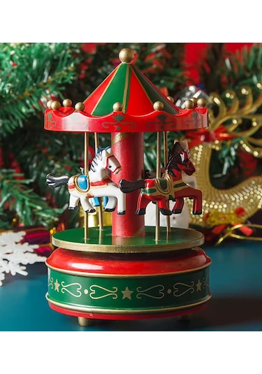 Yılbaşı Noel Nostaljik El Yapımı Atlı Karınca Müzik Kutusu Büyük Boy Yeşil