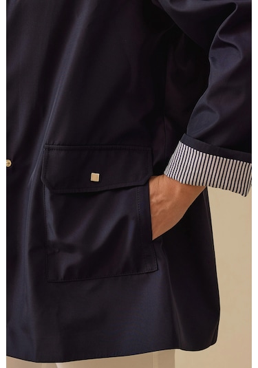 Kadın Büyük Beden Şerit Astarlı Cepli Trençkot - Lacivert Lacivert