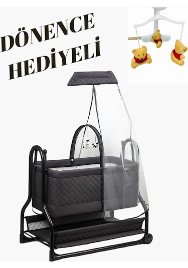 N'pratik Dönenceli Npratik Lüx Bebek Beşiği Nenni Silinebilir Portatif Sallanır Sepet Beşik Hamak Beşik Antrasit