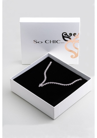 Yıldızlı Geceler 18 Ayar Beyaz Altın Kaplama Gümüş Tasarım Gerdanlık Beyaz