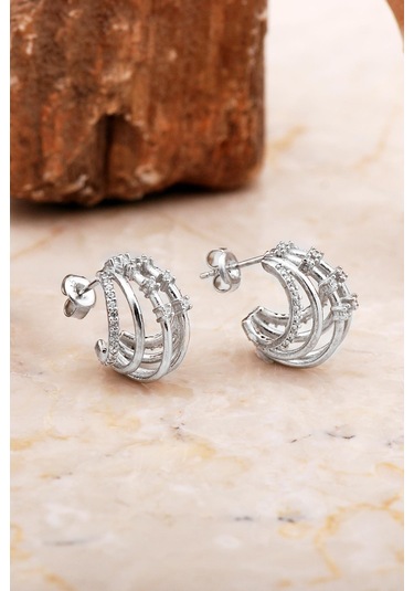 Kafes Tasarım Rodyumlu Gümüş Küpe 7027 Gümüş