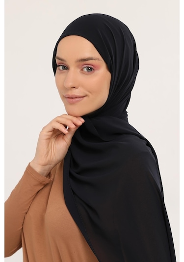 Hazır Pratik Lüks Geçmeli Lastikli Boneli Şifon Şal Lacivert