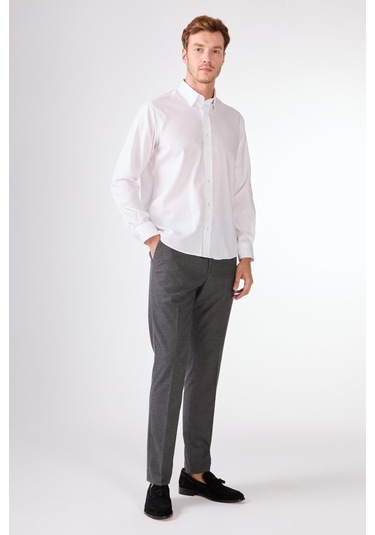 Beyaz Düz Uzun Kol Regular Fit Erkek Gömlek Beyaz