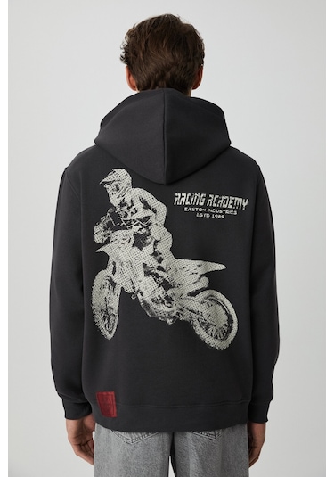 Grimelange Edgar Erkek Yumuşacık Kapüşonlu Oversize Antrasit Sweatshirt