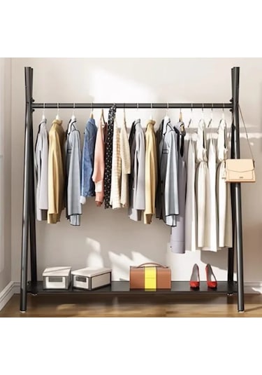Metal Siyah Konfeksiyon Askısı Ayaklı Askılık Elbise Askılığı 150 165 Cm 6017-nrm