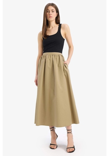 DeFacto A Kesim Normal Bel Yarım Astar Poplin Midi Etek E8700AX25SPKH482 Haki DeFacto A Kesim Normal Bel Yarım Astar Poplin Midi Etek E8700AX25SPKH482 Haki
