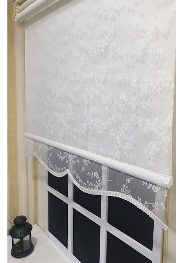 Storburada Beyaz Tül Ve Ekru Stor Çift Mekanizmalı Stor Perde Alüminyum Kasalı Stb4003 Beyaz