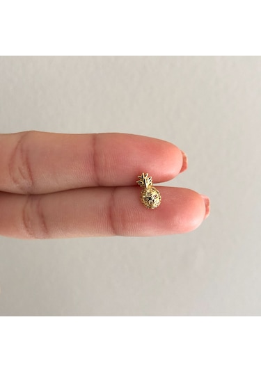 Ferizz Altın Kaplama Zirkon Taşlı Ananas Şekilli Piercing Prc-159 Altın