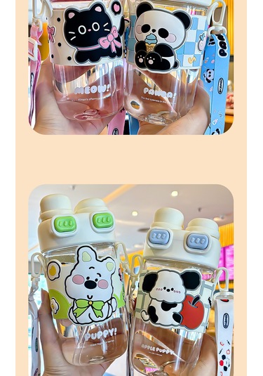 Jian Fan Çift Kapaklı Plastik Saman İçme Bardağımavisi Mavi