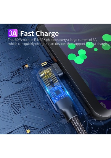 Fxctl-wya09 60w 3a Usb-c / Tip-c Tip-c 180 Derece Döner Dirsek Hızlı Şarj Kablosu, Uzunluk: 2m Kırmızı