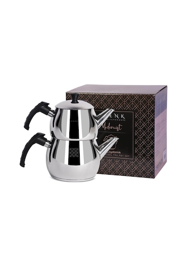 Serenk Modernist Çelik Çaydanlık Gri - Siyah