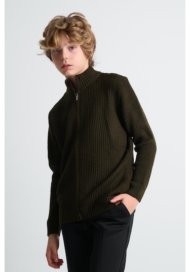 Alexandergardı Fermuarlı Dik Yaka Hırka Haki