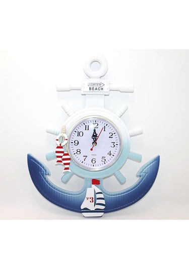 Ahşap Marin Dümenli Ve Çapa Tasarımı Saat Alk2468 - 9070825230235ynt Çok Renkli
