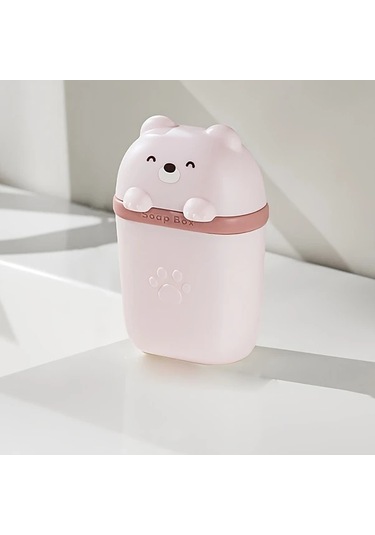Oldfriend Pembe Sevimli Ayı Sabunluğı Yumuşak Astarlı Su Geçirmez Seyahat Saklama Kutusu pembe