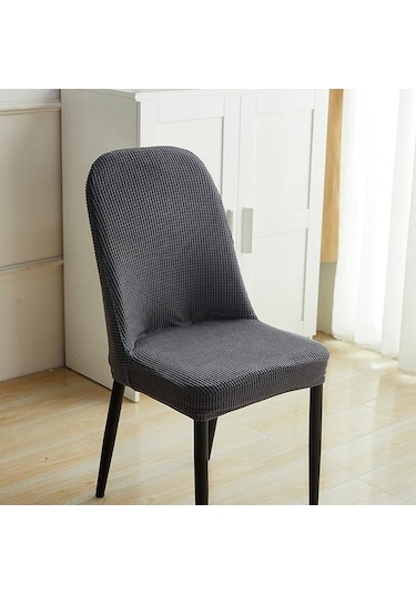 Koyu Gri 1/2/4/6 Adet Jakarlı Kavisli Sandalye Kılıfı Ofis Koltuğu Klozet Kapağı Makinede Yıkanabilir Toz Geçirmez Arkalığı