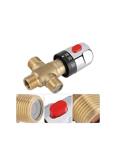 Termostatik Karışım Vanası Prinç G1/2 Duş Sistemi İçin Su Sıcaklığı Kontrol Borusu Havza Termostat Kontrolü