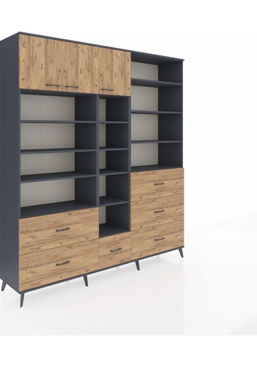 Hyperion Dolap 17 Raflı 6 Çekmeceli 3 Kapaklı 220x44x243 Antrasit-çam/çam Atlas Çam/atlas Çam
