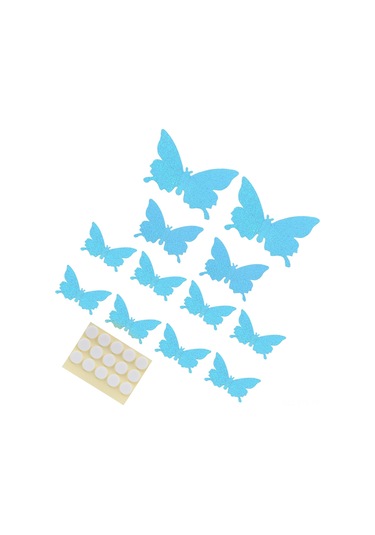 Yaleker 12 Adet 3d Simülasyon Parlak Kelebek Duvar Stickerleri - Pvc Çevre Dostu, Ev Dekorasyonu, Düğün, Balkon İçin Dayanıklı Dekoratif Etiketler Mavi