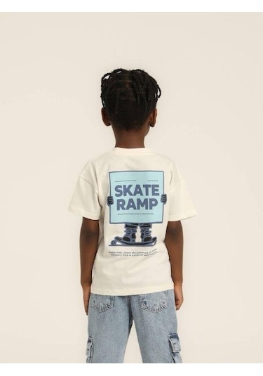Escabel Erkek Çocuk Pamuklu Skate Baskıllı Tshirt-15641 KREM