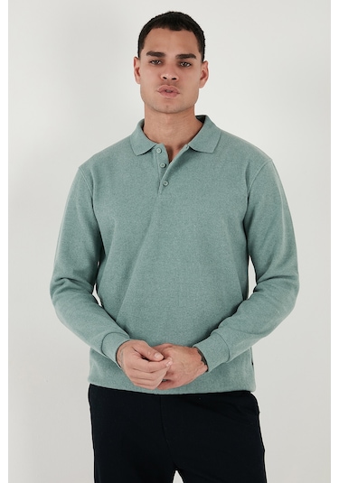 Buratti Pamuk Karışımlı Regular Fit Erkek Polo Yaka Kazak 456223 Çağla