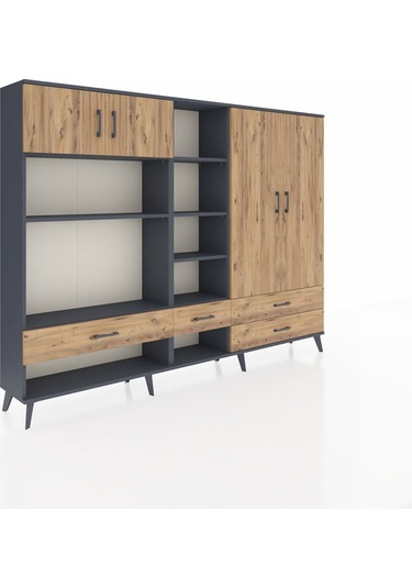 Arges Dolap 12 Raflı 4 Çekmeceli 4 Kapaklı 220x30x163 Antrasit-ça Antrasit-çam