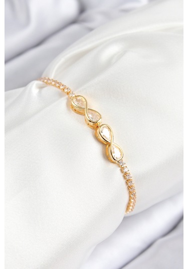 Pirinç Zirkon Taşlı Sonsuzluk Model Gold Renk Asansörlü Kadın Bileklik - Tj-bb7721 Diğer
