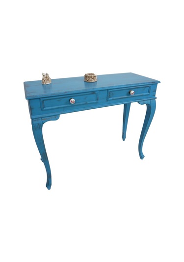Masifart Latus 100 Cm Mavi Eskitme Dresuar Makyaj Masası Patineli Mavi