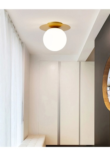 Neptün Eskitme Avize Beyaz Glop Camlı E27 Duy Vintage İç Mekan Ay Ekitme Gold